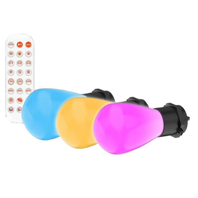 ไฟสายกลางแจ้ง RGBIC LED ควบคุมด้วยแอปและเสียง Bluetooth ยาว 12 เมตร 20 หลอด