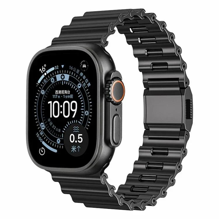 สายรัดนาฬิกาสแตนเลสสตีลหัวเข็มขัดแม่เหล็กลายคลื่นทะเล สำหรับ Apple Watch ขนาด 46 มม. / 49 มม. / 45 มม. / 44 มม.