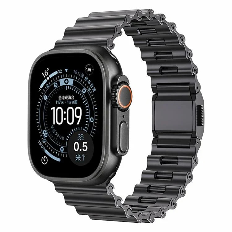 สายรัดนาฬิกาสแตนเลสสตีลหัวเข็มขัดแม่เหล็กลายคลื่นทะเล สำหรับ Apple Watch ขนาด 46 มม. / 49 มม. / 45 มม. / 44 มม.
