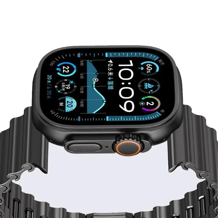 สายรัดนาฬิกาสแตนเลสสตีลหัวเข็มขัดแม่เหล็กลายคลื่นทะเล สำหรับ Apple Watch ขนาด 46 มม. / 49 มม. / 45 มม. / 44 มม.
