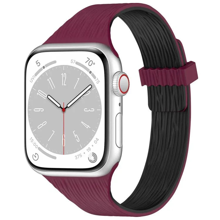 สายรัดนาฬิกาซิลิโคนแม่เหล็กลายไม้ลายเส้นน้ำขนาดเล็ก สำหรับ Apple Watch 46mm / 49mm / 45mm / 44mm, สำหรับ Apple Watch 42mm / 41mm / 40mm / 38mm
