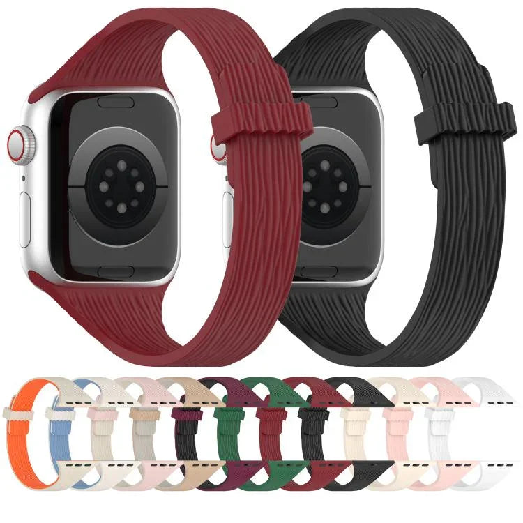 สายรัดนาฬิกาซิลิโคนแม่เหล็กลายไม้ลายเส้นน้ำขนาดเล็ก สำหรับ Apple Watch 46mm / 49mm / 45mm / 44mm, สำหรับ Apple Watch 42mm / 41mm / 40mm / 38mm