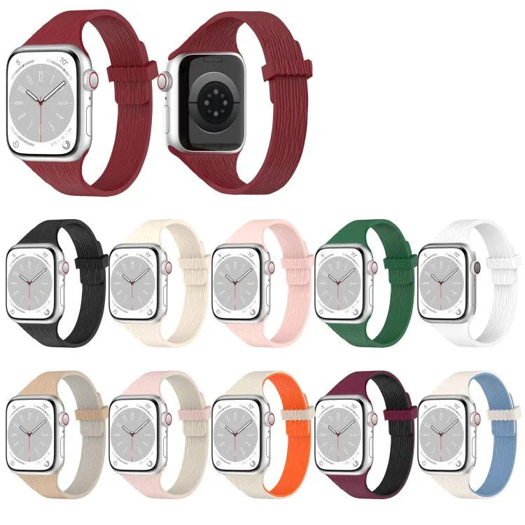 สายรัดนาฬิกาซิลิโคนแม่เหล็กลายไม้ลายเส้นน้ำขนาดเล็ก สำหรับ Apple Watch 46mm / 49mm / 45mm / 44mm, สำหรับ Apple Watch 42mm / 41mm / 40mm / 38mm
