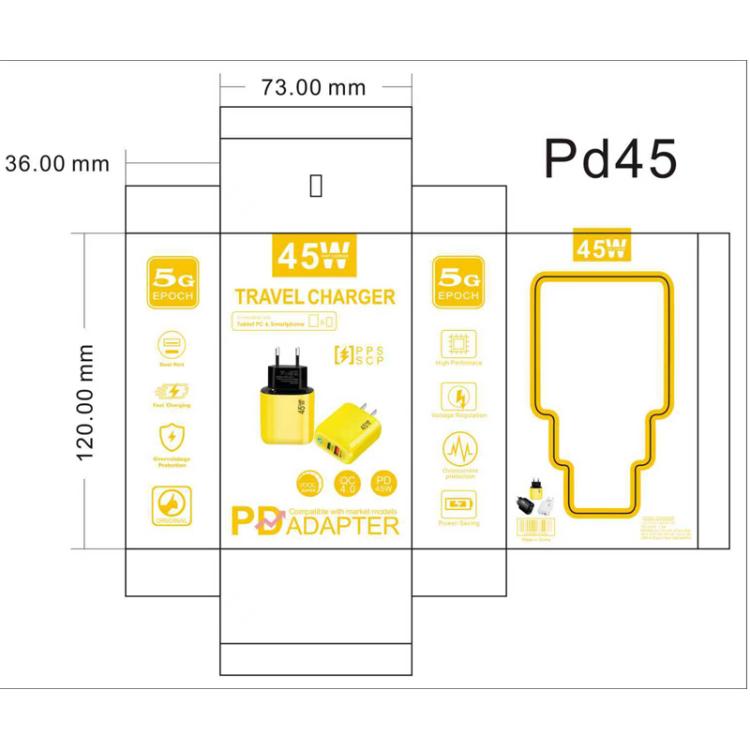 ที่ชาร์จ GaN 45W PD3.0 + QC3.0 รองรับโปรโตคอลเต็มรูปแบบสำหรับแล็ปท็อป / แท็บเล็ต, ปลั๊ก US, ปลั๊ก US