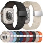 สายรัดนาฬิกาไนลอนยืดหยุ่นสี่เส้นแม่เหล็กสีเดียว สำหรับ Apple Watch 46mm / 49mm / 45mm / 44mm, สำหรับ Apple Watch 42mm / 41mm / 40mm / 38mm