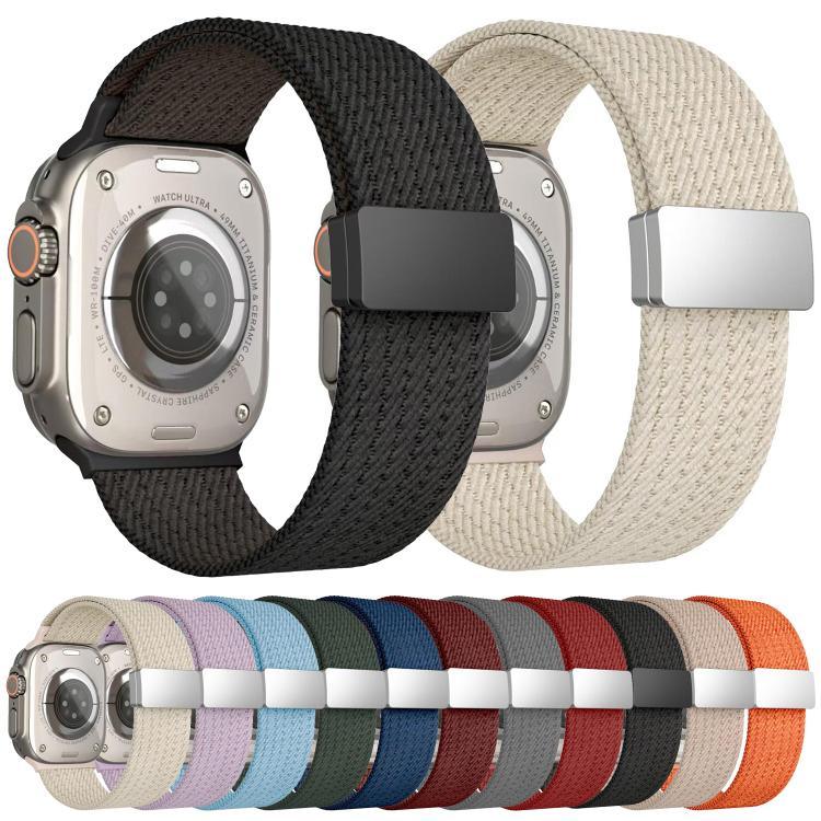 สายรัดนาฬิกาไนลอนยืดหยุ่นสี่เส้นแม่เหล็กสีเดียว สำหรับ Apple Watch 46mm / 49mm / 45mm / 44mm, สำหรับ Apple Watch 42mm / 41mm / 40mm / 38mm