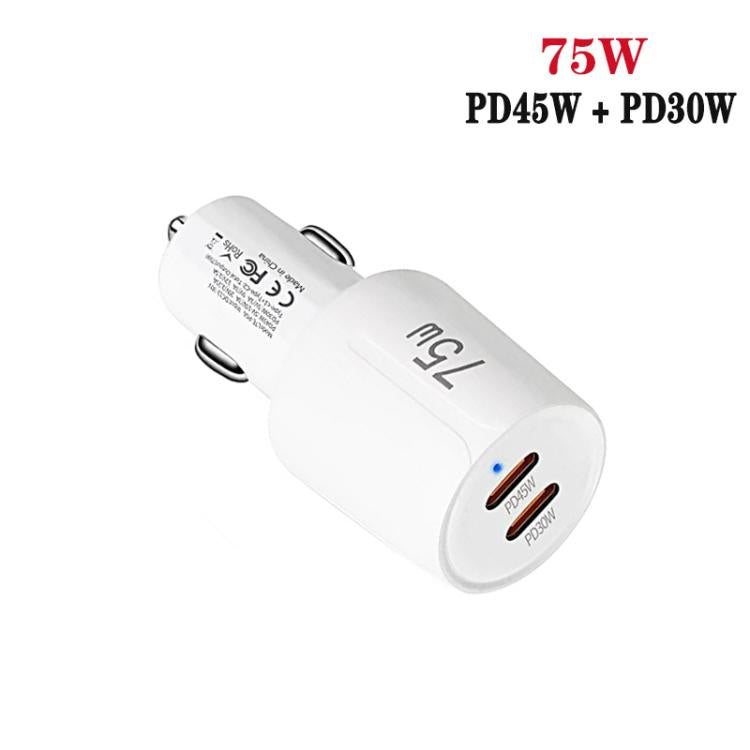 TE-P66 ชาร์จรถยนต์พอร์ต Type-C x 2 กำลังไฟ 75W ชาร์จเร็วแบบสองพอร์ต พร้อมสาย Type-C to Type-C / 8-Pin, TE-P66 พร้อมสาย