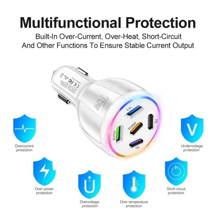 TE-P51 ชาร์จรถยนต์พอร์ต USB-C x 3 + USB x 2 กำลังไฟ 75W, TE-P51