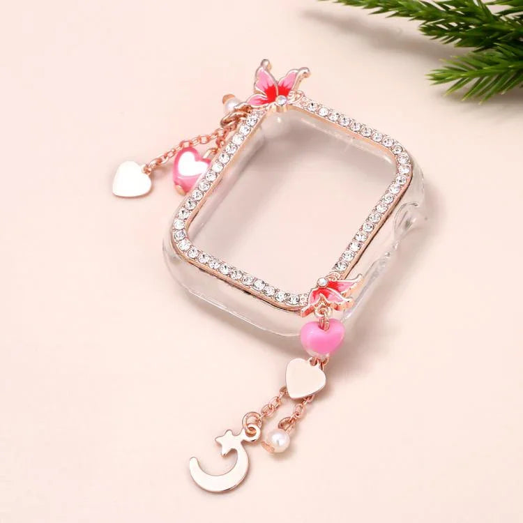 ฝาครอบนาฬิกา PC กลวงเพชรเดี่ยวรูปผีเสื้อพู่ สำหรับ Apple Watch Series 6 / 5 / 4 & SE ขนาด 44 มม., สำหรับ Apple Watch Series 6 / 5 / 4 & SE ขนาด 40 มม., สำหรับ Apple Watch Series 9 / 8 / 7 ขนาด 45 มม., สำหรับ Apple Watch Series 9 / 8 / 7 ขนาด 41 มม.