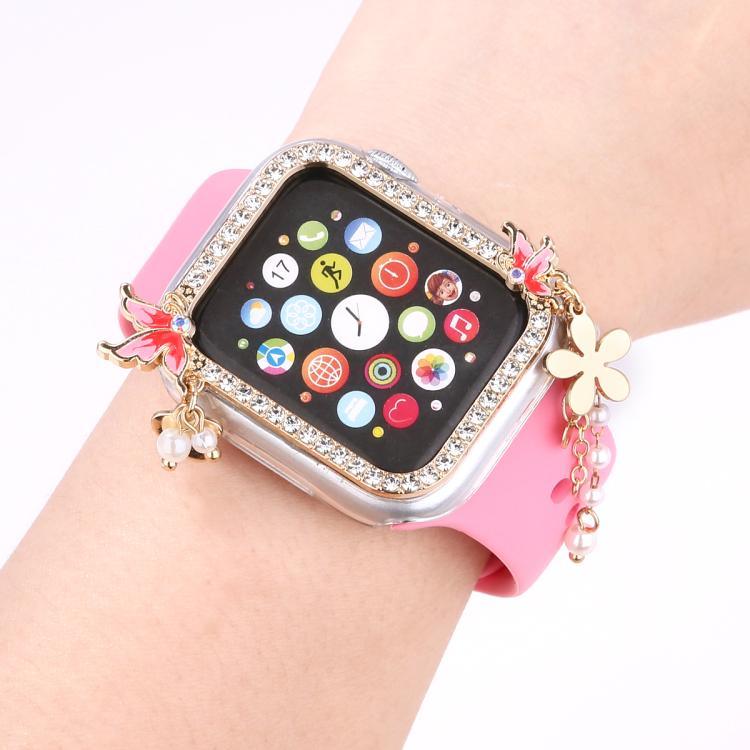 ฝาครอบนาฬิกา PC กลวงเพชรเดี่ยวรูปผีเสื้อพู่ สำหรับ Apple Watch Series 6 / 5 / 4 & SE ขนาด 44 มม., สำหรับ Apple Watch Series 6 / 5 / 4 & SE ขนาด 40 มม., สำหรับ Apple Watch Series 9 / 8 / 7 ขนาด 45 มม., สำหรับ Apple Watch Series 9 / 8 / 7 ขนาด 41 มม.