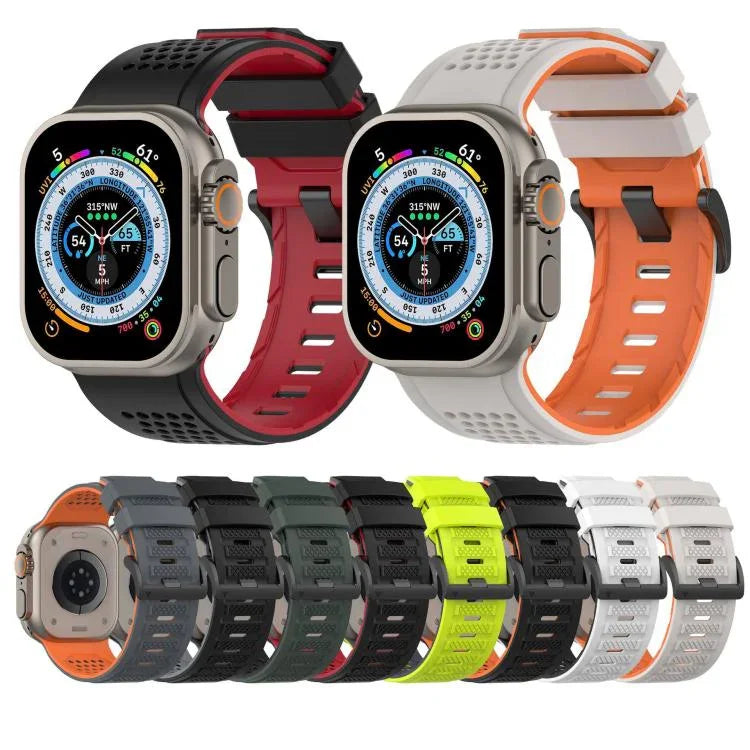 สายรัดนาฬิกาซิลิโคนระบายอากาศลายตาราง สำหรับ Apple Watch ขนาด 46 มม. / 49 มม. / 45 มม. / 44 มม.