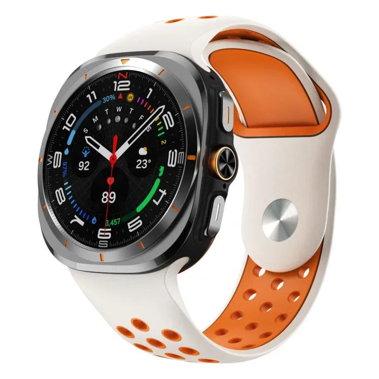 สายซิลิโคนหัวเข็มขัดกลับรูกลมสองสี สำหรับ Samsung Galaxy Watch Ultra 47mm / Ultra 2025