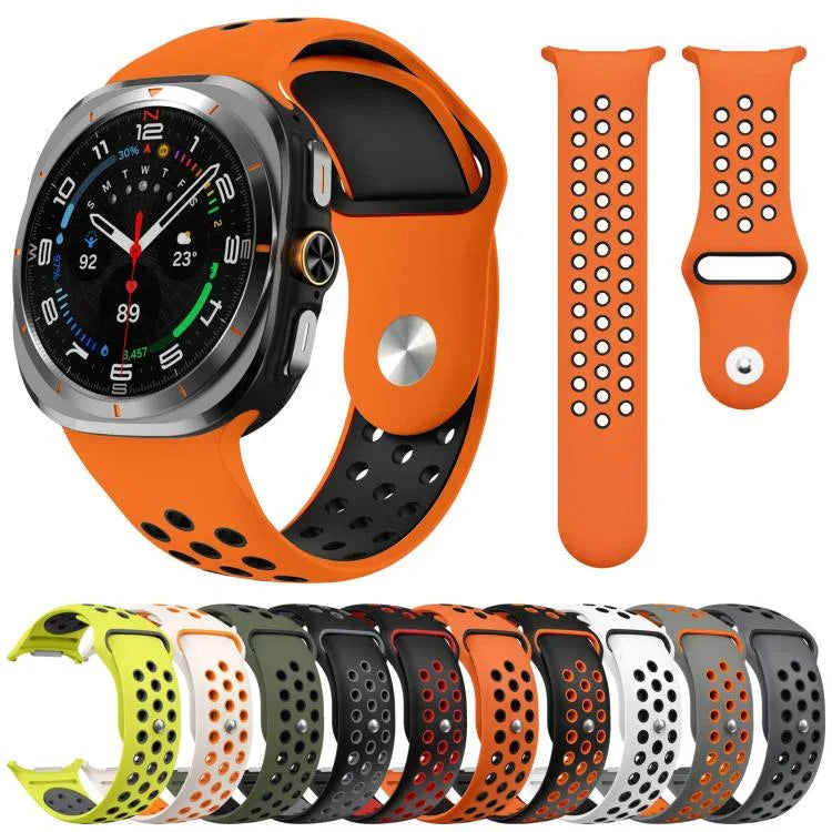 สายซิลิโคนหัวเข็มขัดกลับรูกลมสองสี สำหรับ Samsung Galaxy Watch Ultra 47mm / Ultra 2025