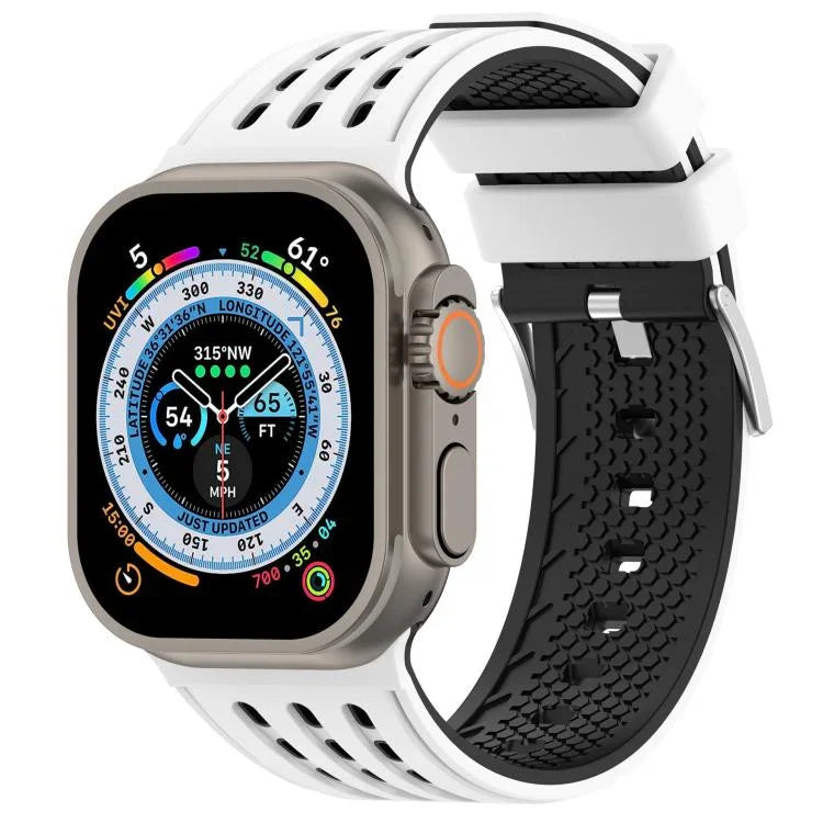 สายรัดนาฬิกาซิลิโคนระบายอากาศสองสีมีรูแนวตั้ง สำหรับ Apple Watch ขนาด 46 มม. / 49 มม. / 45 มม. / 44 มม.