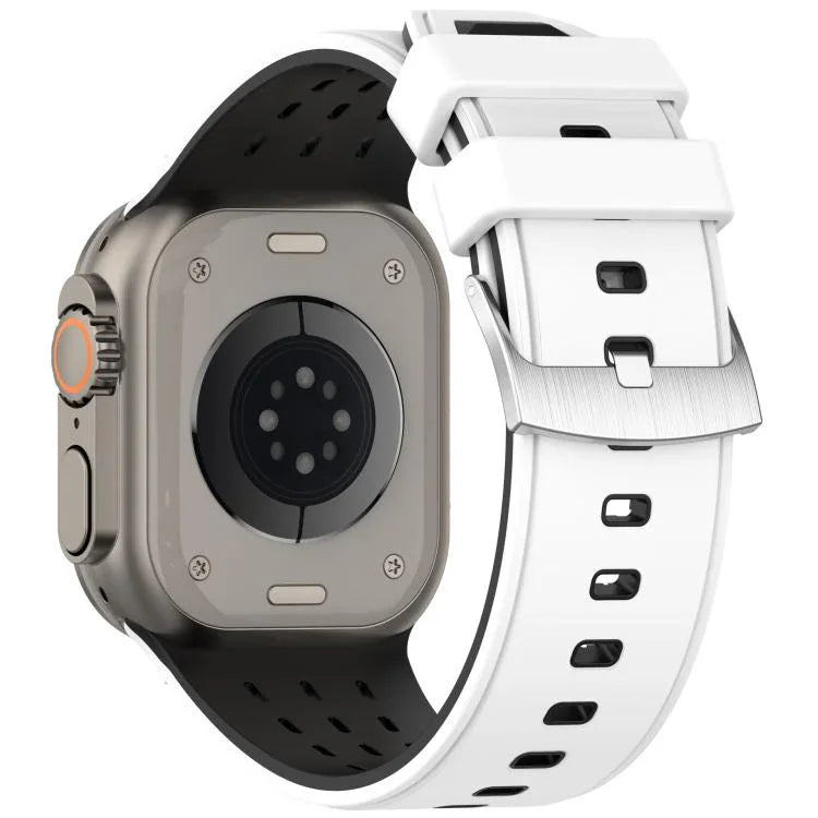 สายรัดนาฬิกาซิลิโคนระบายอากาศสองสีมีรูแนวตั้ง สำหรับ Apple Watch ขนาด 46 มม. / 49 มม. / 45 มม. / 44 มม.