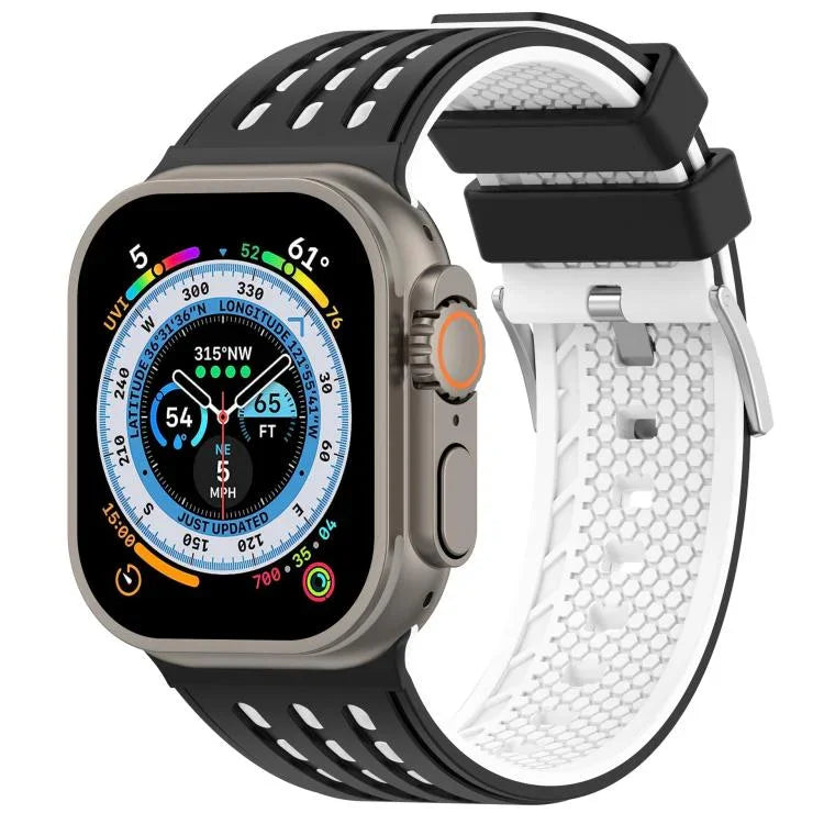 สายรัดนาฬิกาซิลิโคนระบายอากาศสองสีมีรูแนวตั้ง สำหรับ Apple Watch ขนาด 46 มม. / 49 มม. / 45 มม. / 44 มม.
