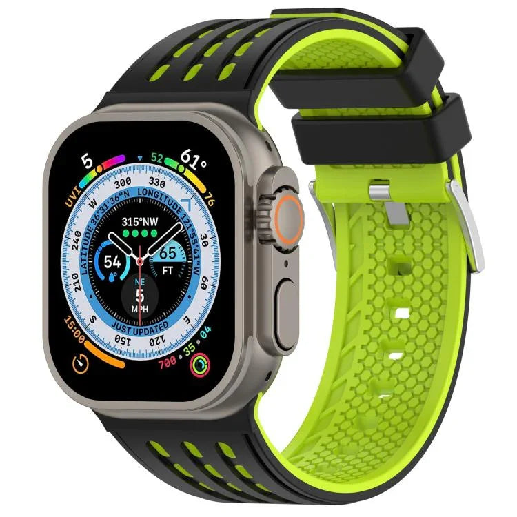 สายรัดนาฬิกาซิลิโคนระบายอากาศสองสีมีรูแนวตั้ง สำหรับ Apple Watch ขนาด 46 มม. / 49 มม. / 45 มม. / 44 มม.