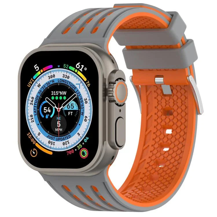 สายรัดนาฬิกาซิลิโคนระบายอากาศสองสีมีรูแนวตั้ง สำหรับ Apple Watch ขนาด 46 มม. / 49 มม. / 45 มม. / 44 มม.