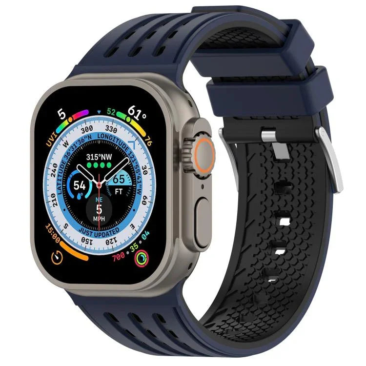 สายรัดนาฬิกาซิลิโคนระบายอากาศสองสีมีรูแนวตั้ง สำหรับ Apple Watch ขนาด 46 มม. / 49 มม. / 45 มม. / 44 มม.
