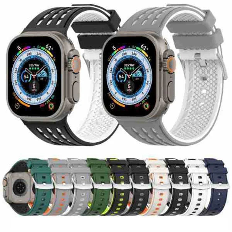 สายรัดนาฬิกาซิลิโคนระบายอากาศสองสีมีรูแนวตั้ง สำหรับ Apple Watch ขนาด 46 มม. / 49 มม. / 45 มม. / 44 มม.