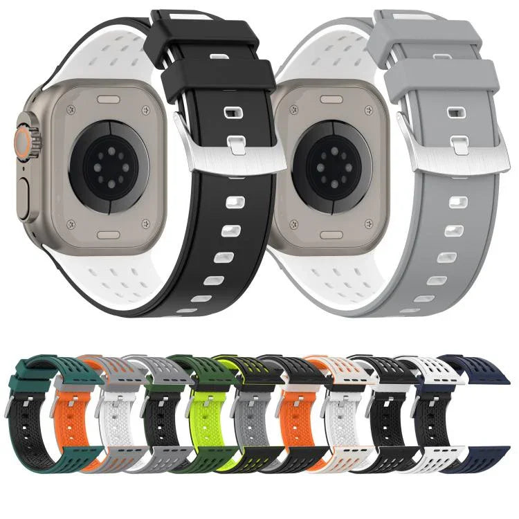 สายรัดนาฬิกาซิลิโคนระบายอากาศสองสีมีรูแนวตั้ง สำหรับ Apple Watch ขนาด 46 มม. / 49 มม. / 45 มม. / 44 มม.