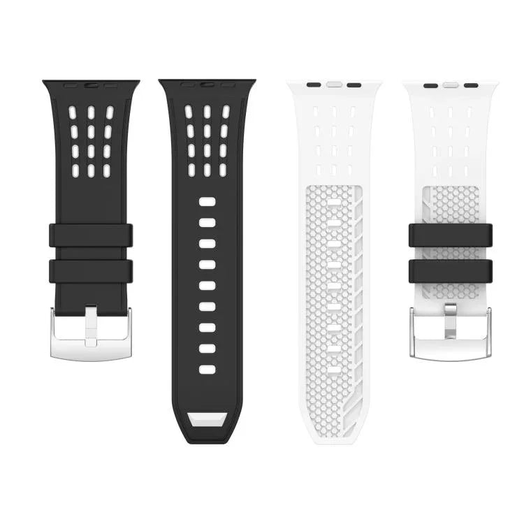 สายรัดนาฬิกาซิลิโคนระบายอากาศสองสีมีรูแนวตั้ง สำหรับ Apple Watch ขนาด 46 มม. / 49 มม. / 45 มม. / 44 มม.