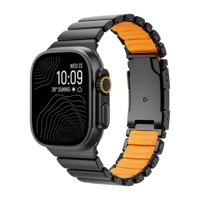 สายรัดนาฬิกาซิลิโคนโลหะไทเทเนียมสองสีพร้อมหัวเข็มขัดเต่า สำหรับ Apple Watch ขนาด 46 มม. / 49 มม. / 45 มม. / 44 มม.