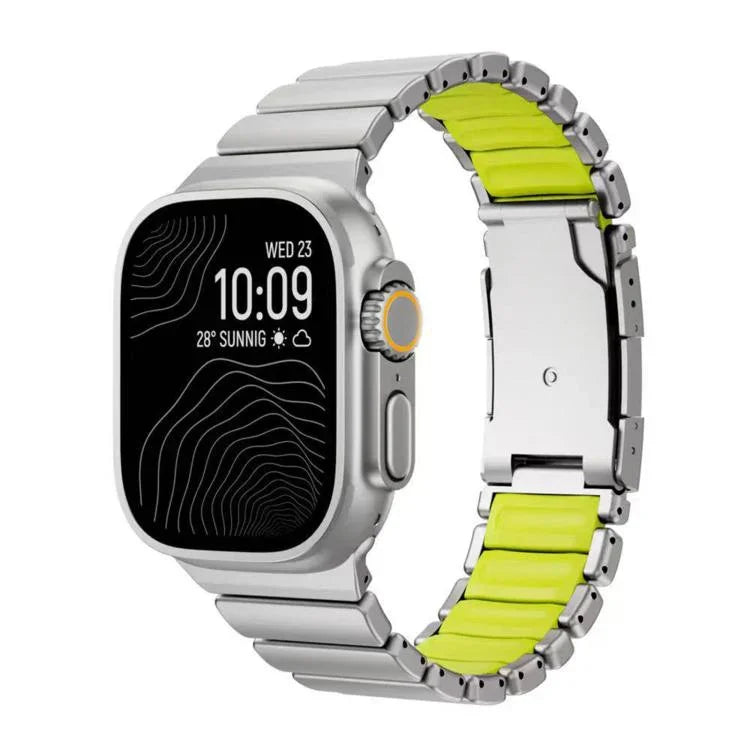 สายรัดนาฬิกาซิลิโคนโลหะไทเทเนียมสองสีพร้อมหัวเข็มขัดเต่า สำหรับ Apple Watch ขนาด 46 มม. / 49 มม. / 45 มม. / 44 มม.