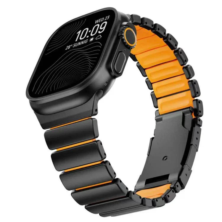 สายรัดนาฬิกาซิลิโคนโลหะไทเทเนียมสองสีพร้อมหัวเข็มขัดเต่า สำหรับ Apple Watch ขนาด 46 มม. / 49 มม. / 45 มม. / 44 มม.