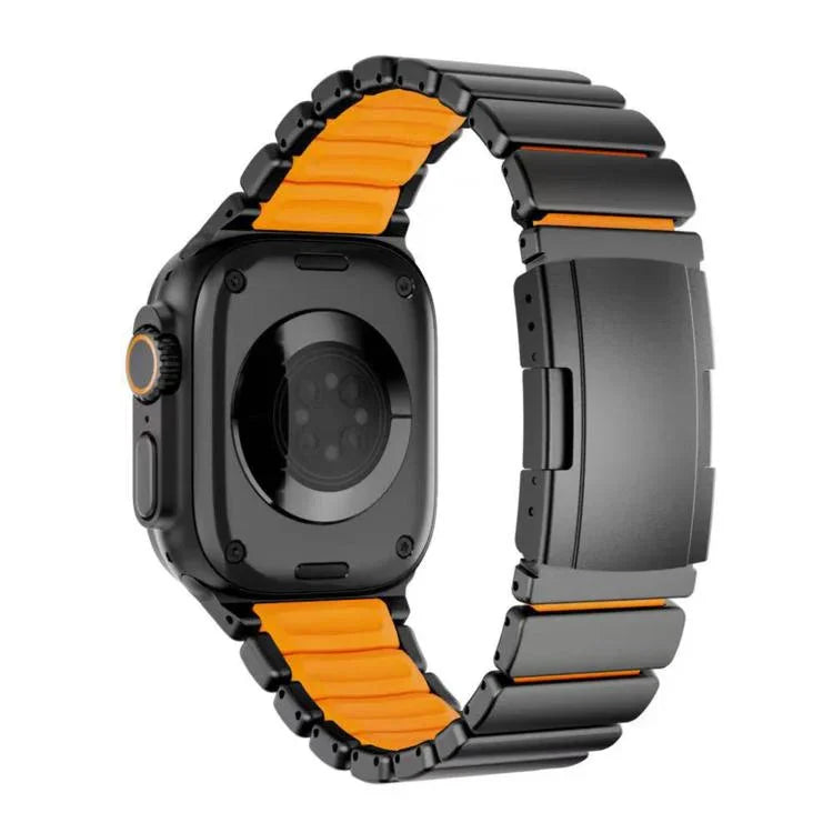 สายรัดนาฬิกาซิลิโคนโลหะไทเทเนียมสองสีพร้อมหัวเข็มขัดเต่า สำหรับ Apple Watch ขนาด 46 มม. / 49 มม. / 45 มม. / 44 มม.