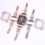 ชุดสายรัดนาฬิกาเปลือกกลวงเพชรเดี่ยวดอกไม้พู่ สำหรับ Apple Watch Series 6 / 5 / 4 & SE 44 มม., สำหรับ Apple Watch Series 6 / 5 / 4 & SE 40 มม., สำหรับ Apple Watch Series 10 / 11 46 มม., สำหรับ Apple Watch Series 10 / 11 42 มม.