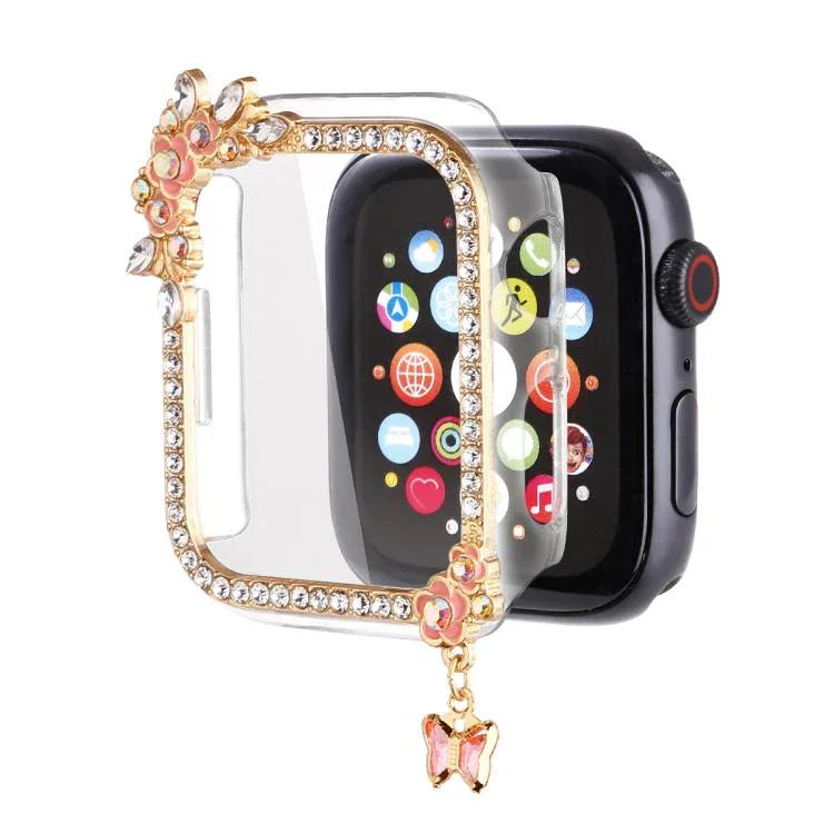 ชุดสายรัดนาฬิกาเปลือกกลวงเพชรเดี่ยวดอกไม้พู่ สำหรับ Apple Watch Series 6 / 5 / 4 & SE 44 มม., สำหรับ Apple Watch Series 6 / 5 / 4 & SE 40 มม., สำหรับ Apple Watch Series 10 / 11 46 มม., สำหรับ Apple Watch Series 10 / 11 42 มม.