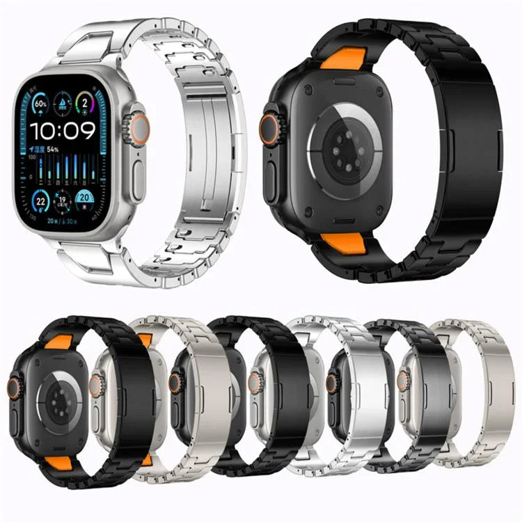 สายรัดนาฬิกาสแตนเลสสตีลหัวเข็มขัดผีเสื้อแบบปลดเร็วรูปตัว H สำหรับ Apple Watch 44 มม. / 45 มม. / 46 มม. / 49 มม., สำหรับ Apple Watch 42 มม. / 41 มม. / 40 มม. / 38 มม.