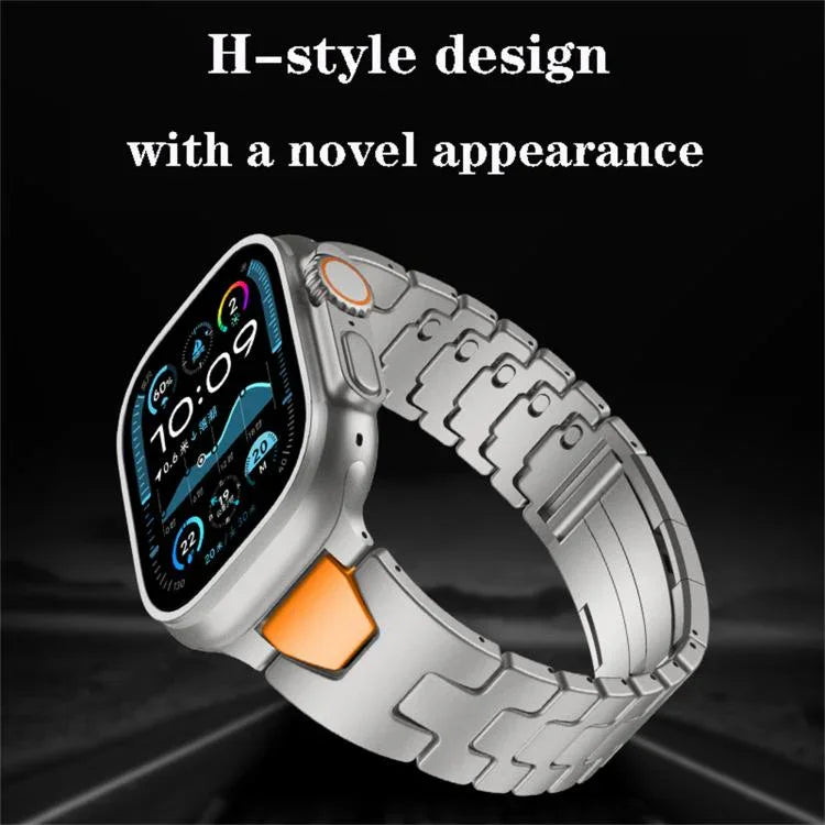 สายรัดนาฬิกาสแตนเลสสตีลหัวเข็มขัดผีเสื้อแบบปลดเร็วรูปตัว H สำหรับ Apple Watch 44 มม. / 45 มม. / 46 มม. / 49 มม., สำหรับ Apple Watch 42 มม. / 41 มม. / 40 มม. / 38 มม.