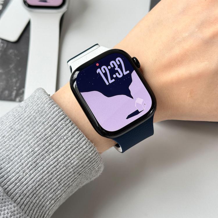 สายรัดนาฬิกาซิลิโคนแม่เหล็กลายลิ้นจี่สองสี สำหรับ Apple Watch 46mm / 49mm / 45mm / 44mm, สำหรับ Apple Watch 42mm / 41mm / 40mm / 38mm