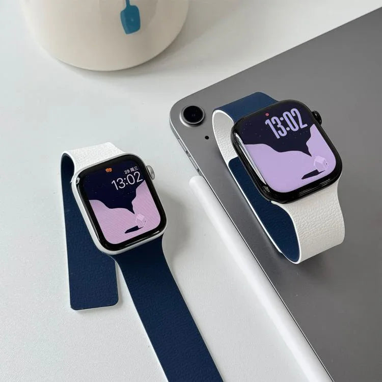 สายรัดนาฬิกาซิลิโคนแม่เหล็กลายลิ้นจี่สองสี สำหรับ Apple Watch 46mm / 49mm / 45mm / 44mm, สำหรับ Apple Watch 42mm / 41mm / 40mm / 38mm