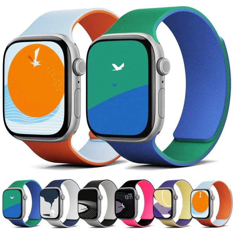 สายรัดนาฬิกาซิลิโคนแม่เหล็กลายลิ้นจี่สองสี สำหรับ Apple Watch 46mm / 49mm / 45mm / 44mm, สำหรับ Apple Watch 42mm / 41mm / 40mm / 38mm