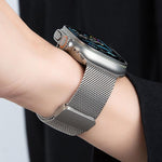 สายรัดนาฬิกาโลหะไทเทเนียมเต็มรูปแบบหัวเข็มขัดแม่เหล็กมิลานีส สำหรับ Apple Watch 46mm / 49mm / 45mm / 44mm