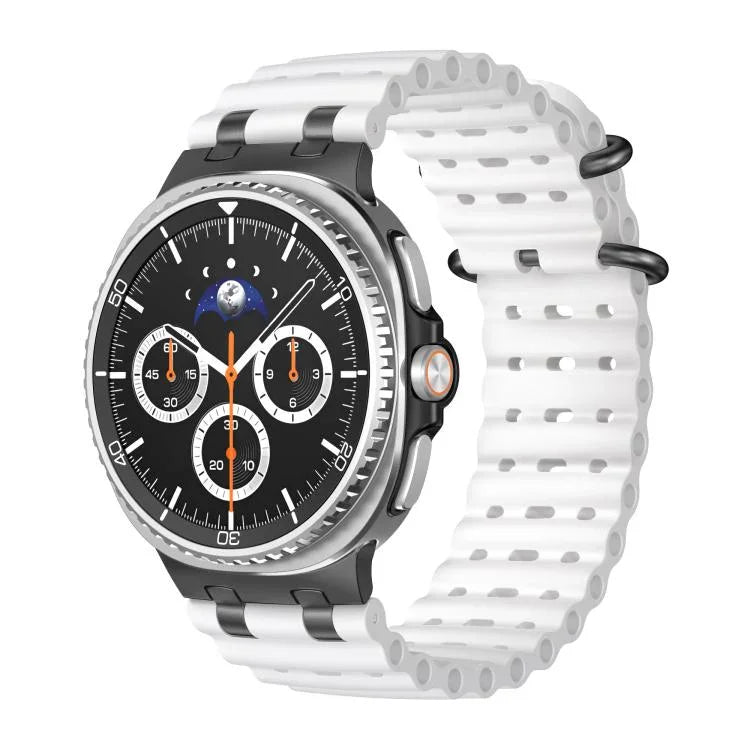 สายซิลิโคนหัวเข็มขัดวงแหวนสีดำรูระบายอากาศแบบมหาสมุทร สำหรับ Samsung Galaxy Watch8 / Watch8 Classic
