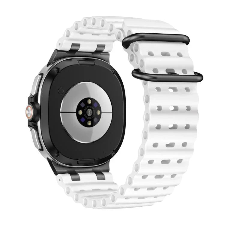 สายซิลิโคนหัวเข็มขัดวงแหวนสีดำรูระบายอากาศแบบมหาสมุทร สำหรับ Samsung Galaxy Watch8 / Watch8 Classic