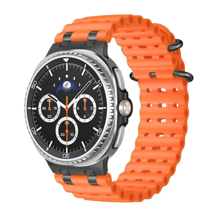สายซิลิโคนหัวเข็มขัดวงแหวนสีดำรูระบายอากาศแบบมหาสมุทร สำหรับ Samsung Galaxy Watch8 / Watch8 Classic