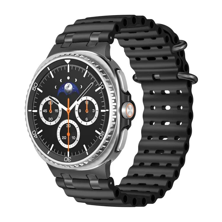 สายซิลิโคนหัวเข็มขัดวงแหวนสีดำรูระบายอากาศแบบมหาสมุทร สำหรับ Samsung Galaxy Watch8 / Watch8 Classic
