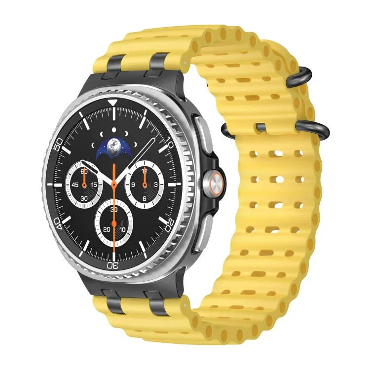 สายซิลิโคนหัวเข็มขัดวงแหวนสีดำรูระบายอากาศแบบมหาสมุทร สำหรับ Samsung Galaxy Watch8 / Watch8 Classic