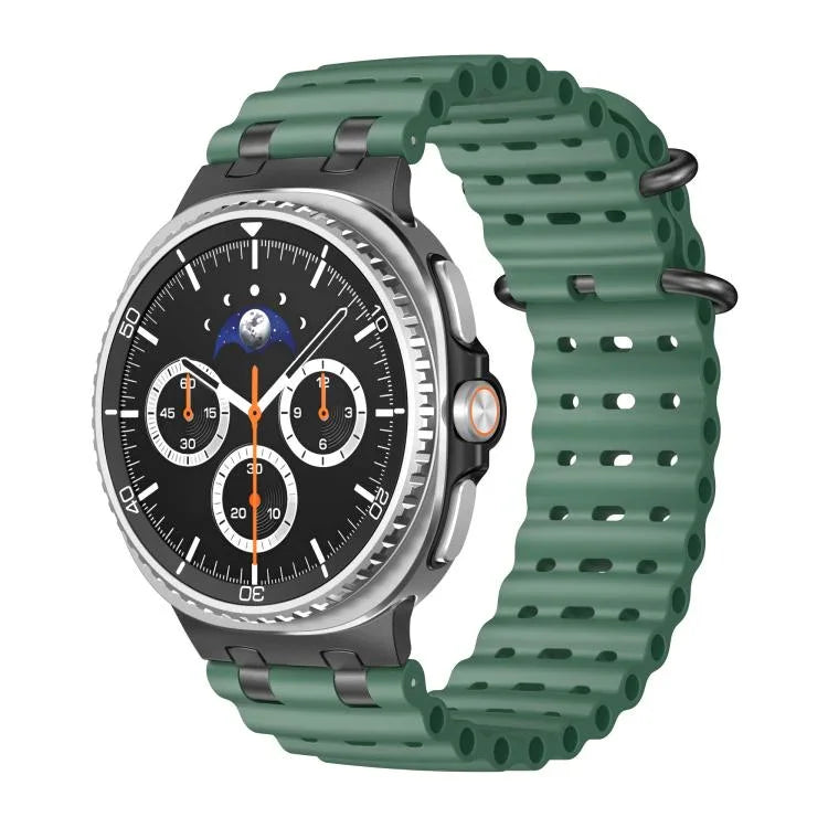 สายซิลิโคนหัวเข็มขัดวงแหวนสีดำรูระบายอากาศแบบมหาสมุทร สำหรับ Samsung Galaxy Watch8 / Watch8 Classic