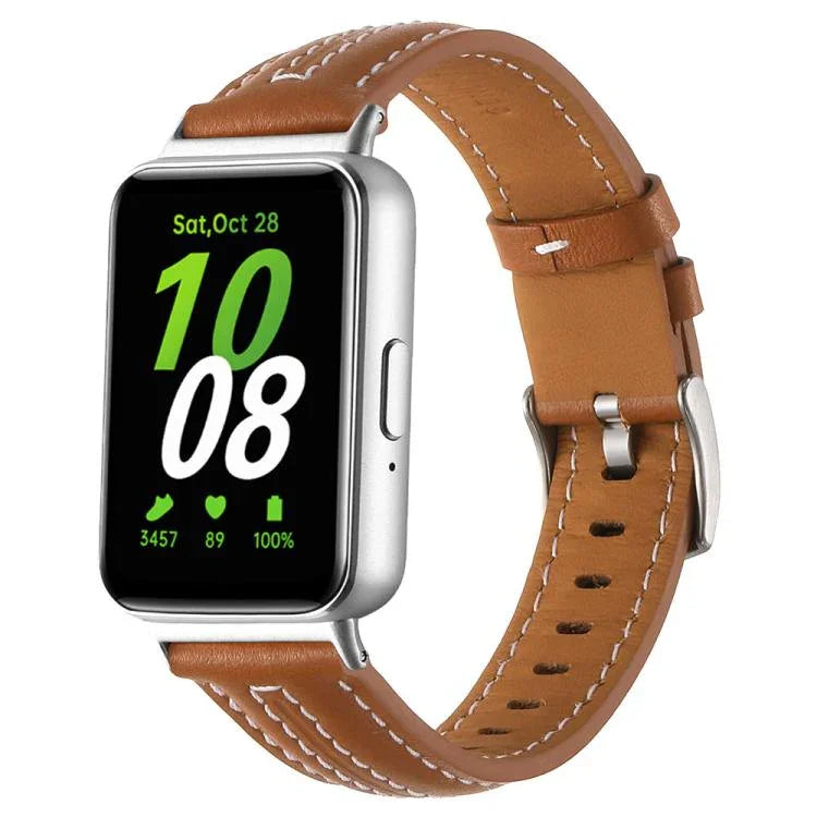 สายหนังหัวเข็มขัดหมุดเงินเว้าลึก สำหรับ Samsung Galaxy Fit 3