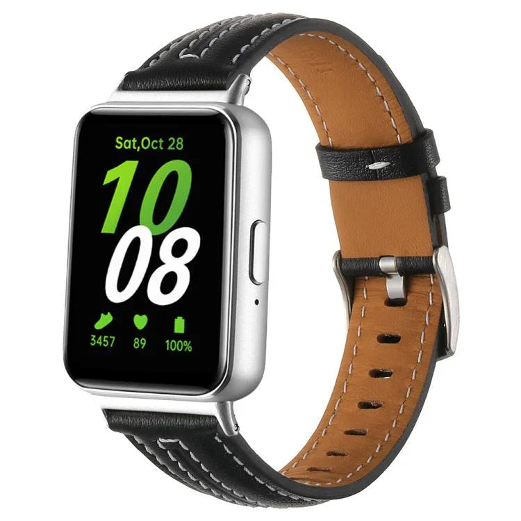 สายหนังหัวเข็มขัดหมุดเงินเว้าลึก สำหรับ Samsung Galaxy Fit 3