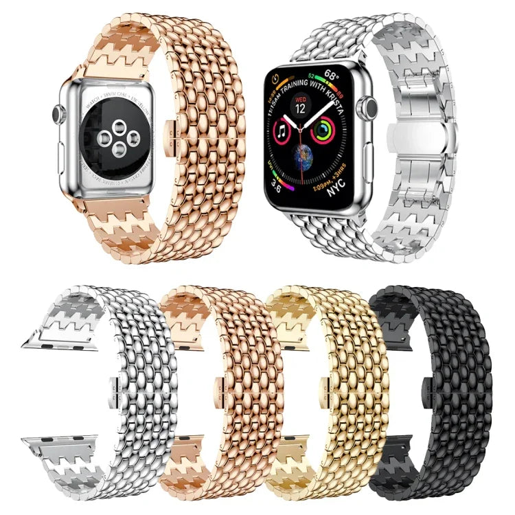 สายสแตนเลสสตีลแข็งลายเกรนมังกร สำหรับ Apple Watch Series 3 & 2 & 1 38 มม.