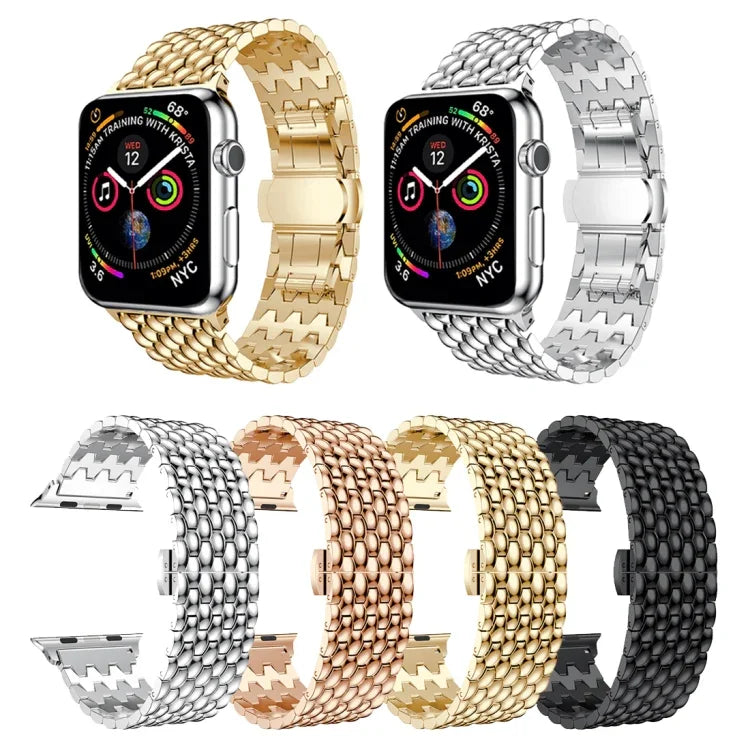 สายสแตนเลสสตีลแข็งลายเกรนมังกร สำหรับ Apple Watch Series 3 & 2 & 1 42 มม.