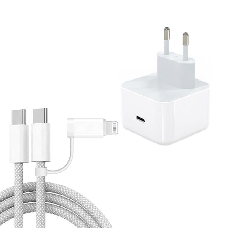 ที่ชาร์จ A3365 PD40W USB-C / Type-C พร้อมสายข้อมูล Type-C ถึง Type-C / 8 Pin ปลั๊ก EU + สาย 2-in-1 ยาว 1 เมตร