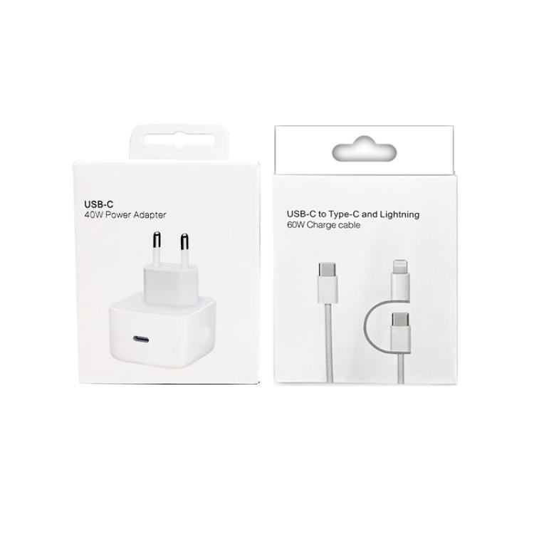 ที่ชาร์จ A3365 PD40W USB-C / Type-C พร้อมสายข้อมูล Type-C ถึง Type-C / 8 Pin ปลั๊ก EU + สาย 2-in-1 ยาว 1 เมตร
